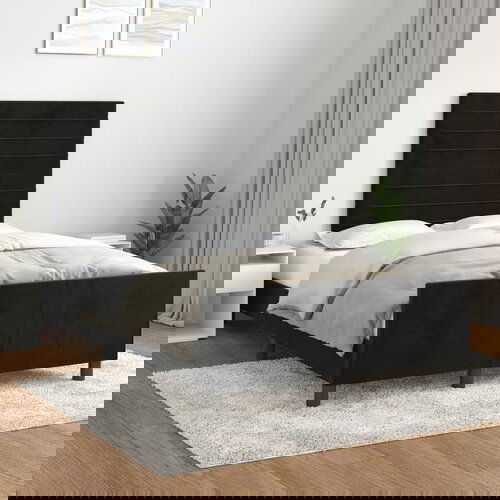  The Living Store Posteljni okvir z vzglavjem črn 120x200 cm žamet - Posteljni Okvir Z Vzglavjem, (21491330) Slike