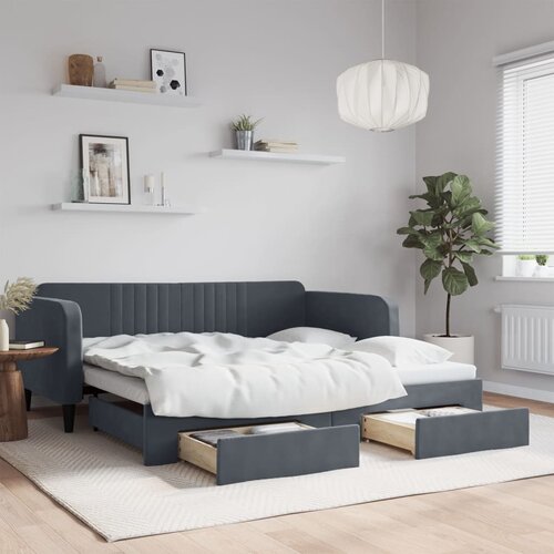  Dnevni krevet s pomoćnim ležajem i ladicama bez madraca tamno siva 90x190 cm Slike