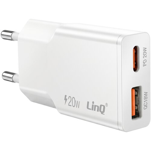 LINQ Extra Plo&scaron;čati Omrežni Polnilnik z Dvojnimi Vrati USB-C in USB 20W, Bela, (5000497808) Cene