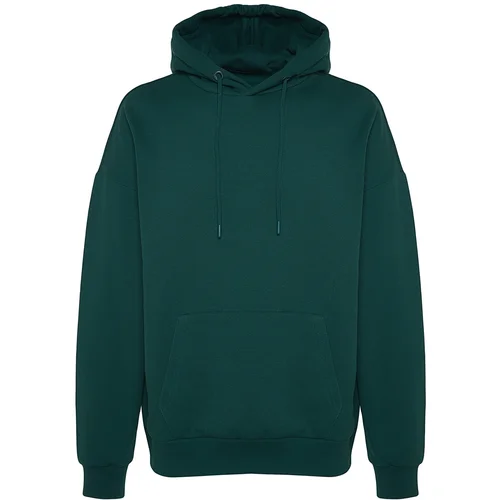 Trendyol Green Men's Oversize Basic Crew Neck Long Sleeve Hooded Sweatshirt with Soft Pillows.