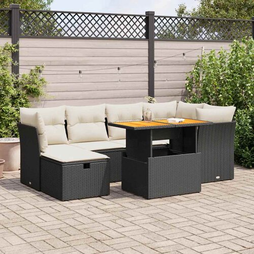 VidaXL 7-dijelni set vrtnih sofa od poliratana s jastucima crni bagrem Slike