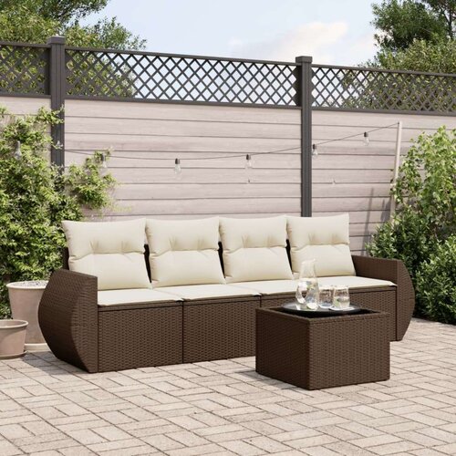 VidaXL 5-dijelni set vrtnih sofa s jastucima poliratan smeđi Slike