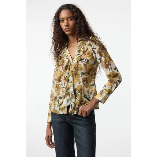 Trendyol Multicolored Floral Patterned Ruffle Collar Fitted Waist Woven Shirt