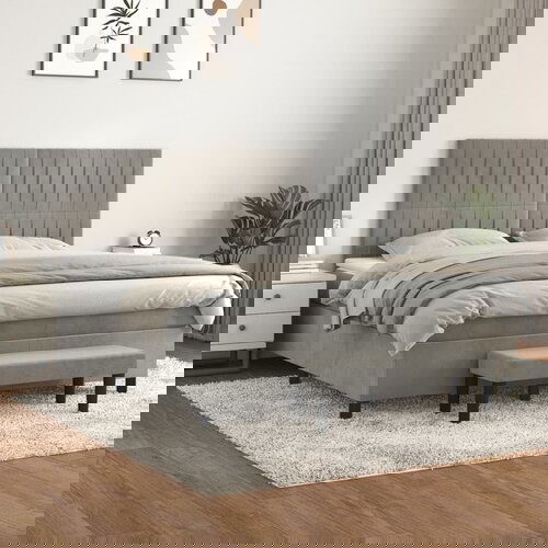 VidaXL Box spring postelja z vzmetnico svetlo siva 180x200 cm žamet Slike