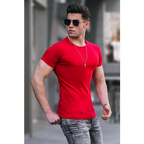 Madmext Crew Neck Red Basic T-Shirt 4077