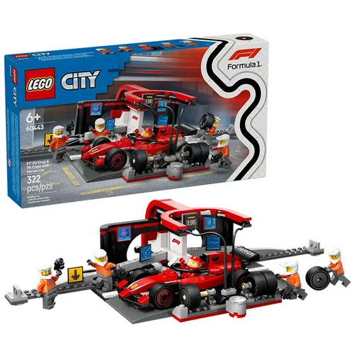 Lego City: Servisni boks in mehaniki z avtomobilom Ferrari F1