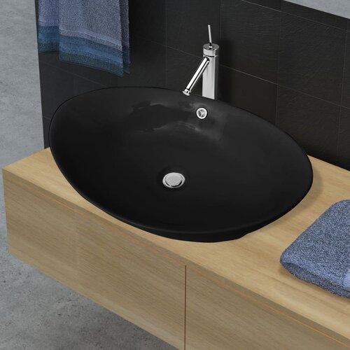 VidaXL Črni Luksuzni Keramični Umivalnik Ovalni z Izlivanjem 59 x 38,5 cm, (21409101) Slike