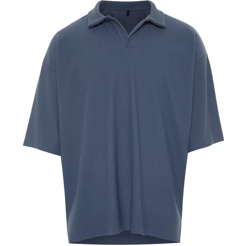 Trendyol Limited Edition Indigo Men's Oversize Short Sleeve Textured Wrinkle-Free Ottoman Seamless Polo Collar T-Shirt