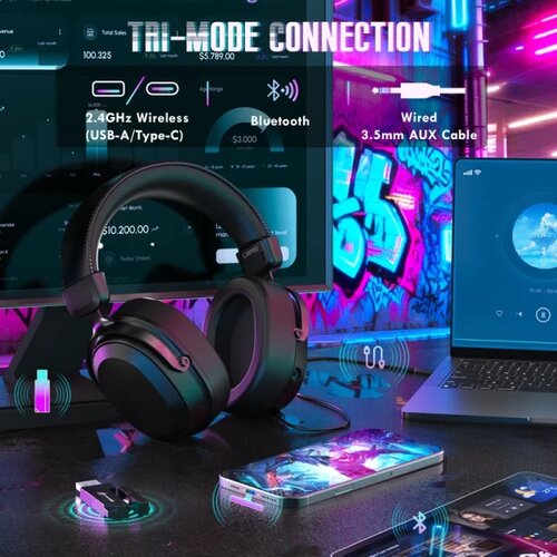 Attack Shark bežične gaming slu&amp;scaron;alice L30PRO 50mm/7.1 Surround/TriMode/Aluminium/1100mAh/Black Slike
