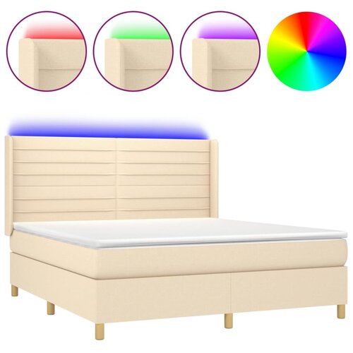 vidaXL Box spring postelja z vzmetnico LED krem 180x200 cm blago, (20901666) Cene