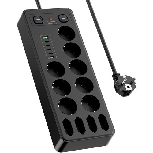 INF Evropski podalj&scaron;ek z USB in Type-C priključki, za&scaron;čita pred preobremenitvijo Black, (5000243351) Cene
