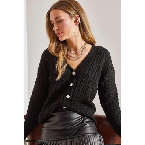 Bianco Lucci Women's Braided Buttoned Knitwear Cardigan Slike