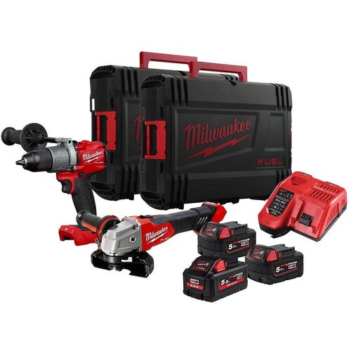 Milwaukee aku bu&scaron;ilica M18FPD2 + aku brusilica M18FSAG125X 2x5.0Ah + 1x5.5Ah + punjač + 2 kofera, Set alata Cene