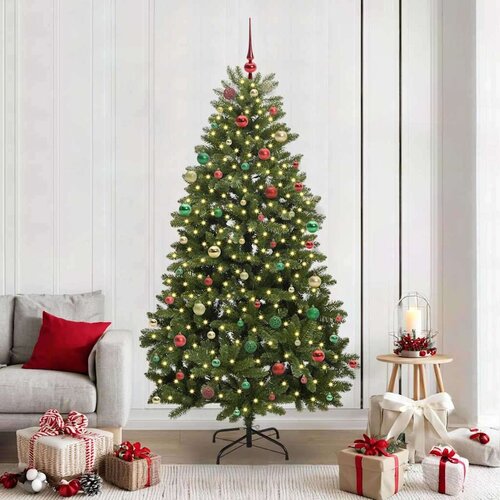 vidaXL Umjetno božićno drvce S LED lampica Zelena 210 cm PVC i metal Cene