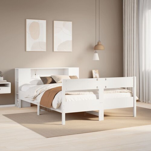  Krevet s regalom z knjige bez madraca bijeli 135x190cm borovina Cijene
