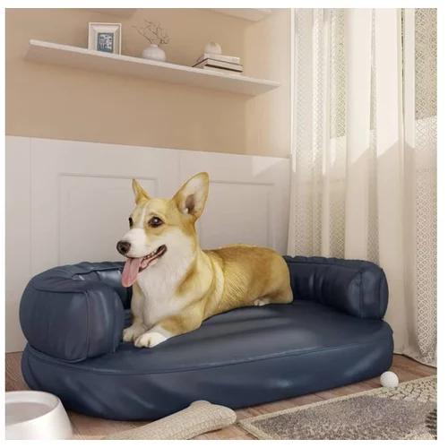  Ergonomska pasja postelja iz pene tem. modra 88x65 cm um. usnje