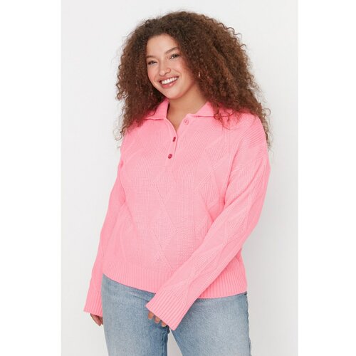 Trendyol Curve Pink Polo Collar Knitwear Sweater Slike