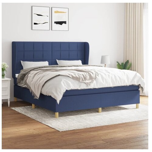  Box spring postelja z vzmetnico modra 180x200 cm blago Slike