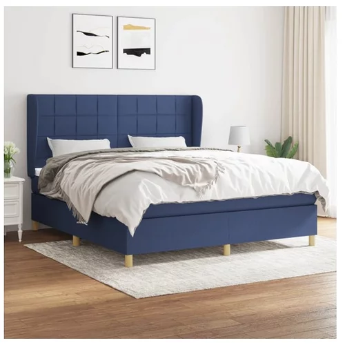 Den Box spring postelja z vzmetnico modra 180x200 cm blago