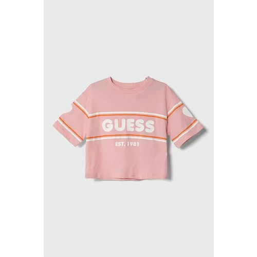 Guess Otroška bombažna kratka majica roza barva