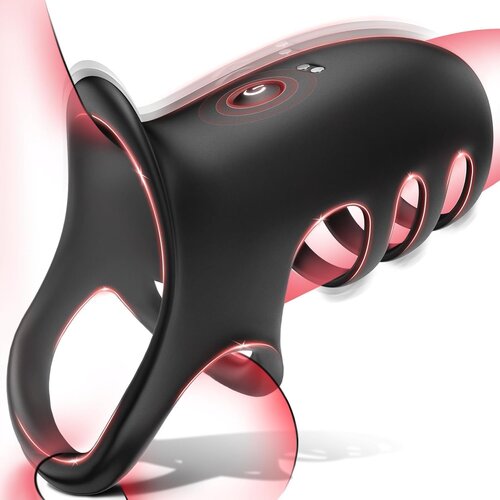 SuperLove Vibrating Adjustable Penis Sleeve with App Black Cene