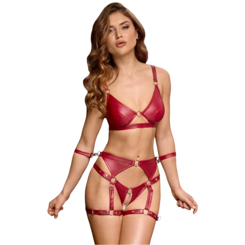 Cottelli Bondage - sjajni grudnjak set s rukavicama (crvena) - L