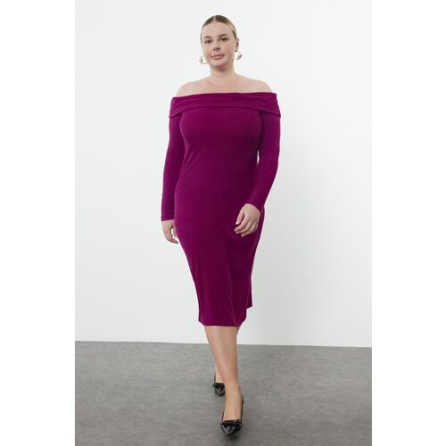 Trendyol Curve Dark Purple Foam Knitted Plus Size Dress Cene