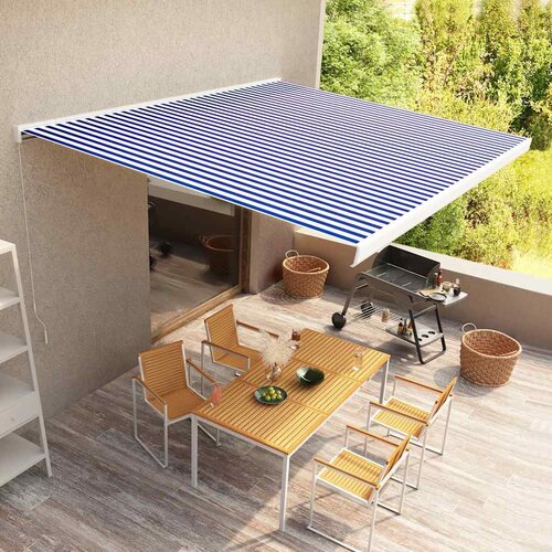 vidaXL ročno zložljiva kasetna tenda 400x300 cm modra in bela Cene
