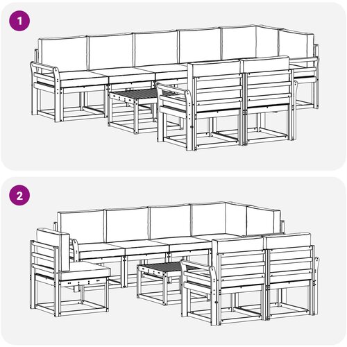  Set vanjskih sofa 9 kom. Bijela i krem Poliester Smeđa 59 x 59 x 37 cm Slike