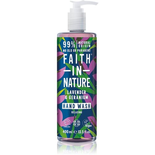 FAITH IN NATURE Lavender &amp;amp; Geranium naravno tekoče milo za roke z vonjem sivke 400 ml Slike
