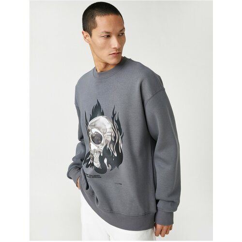 Koton Basic Oversize Sweatshirt Skull Printed Crew Neck Slike