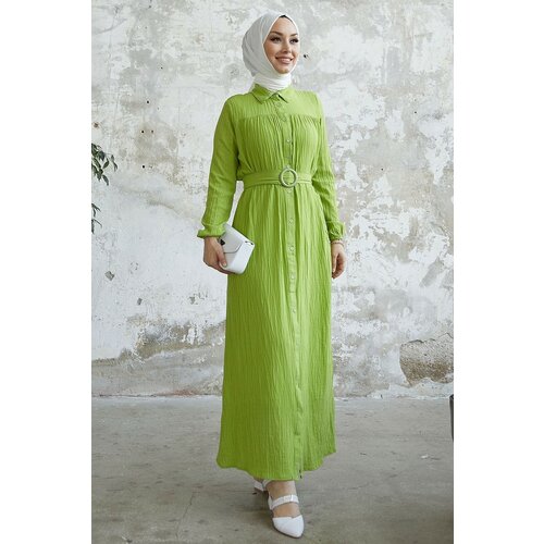 InStyle Lilya Textured Belted Dress - Oil Green Slike