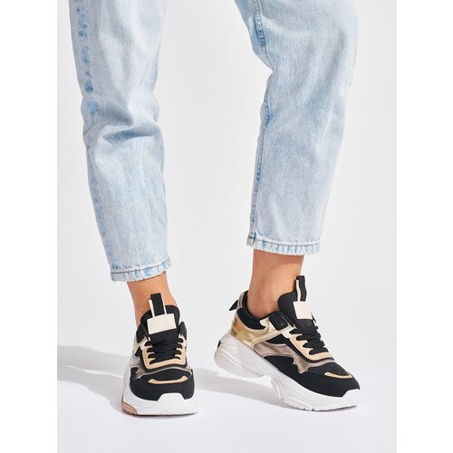 Shelvt Black and gold sneakers with a thick sole Cene