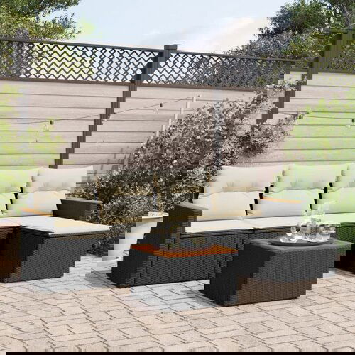  The Living Store Vrtna sedežna garnitura 6-delna z blazinami črna poli ratan - Vrtna Sedežna Garniture, (21463190) Cene