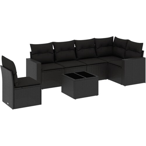  7-dijelni set vrtnih sofa od poliratana s jastucima crni Slike