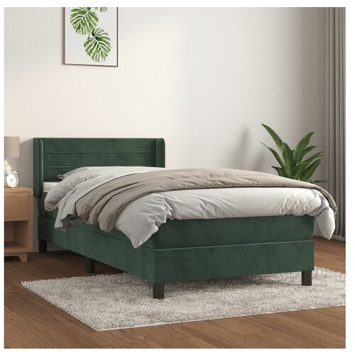 VidaXL Box spring postelja z vzmetnico temno zelen 90x190 cm Slike