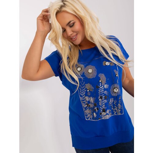 Fashion Hunters Cobalt blue blouse plus sizes with short sleeves Slike