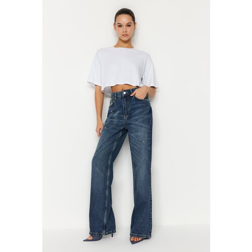 Trendyol Blue Ripped High Waist Wide Leg Jeans Slike