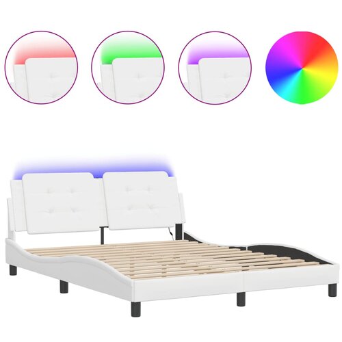 Maison Chic Posteljni okvir - Dvoposteljna postelja - Zakonska postelja z LED lučkami bel 160x200 cm umetno usnje, (21696473) Cene