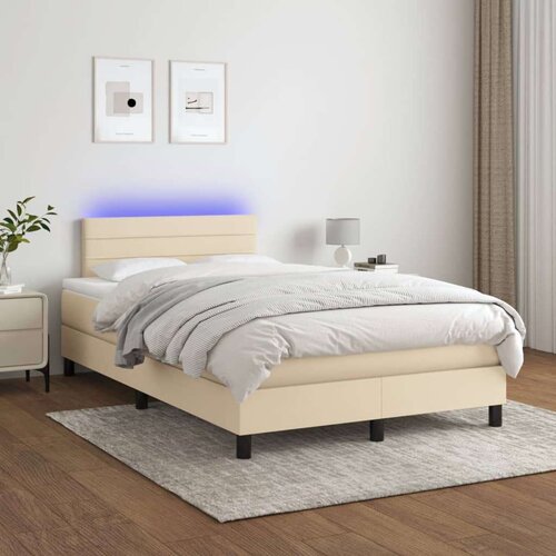 Box spring postelja z vzmetnico LED krem 120x200 cm blago, (20790765) Slike