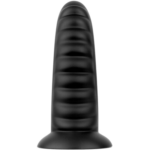 BUTTR Double Ribbed - veliki rebrasti analni čep (crni) - 26 cm Slike