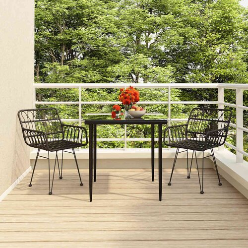  3-dijelni vrtni blagovaonski set od poliratana crni Crna 80 x 80 x 74 cm Cene