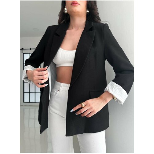 Laluvia Black Striped Lined Linen Jacket Slike