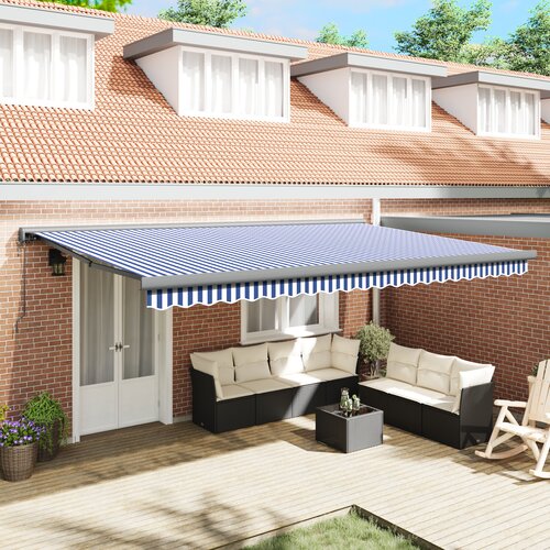 VidaXL Automatska Uvlačiva Tenda Plava i Bijela 500x300 cm Slike
