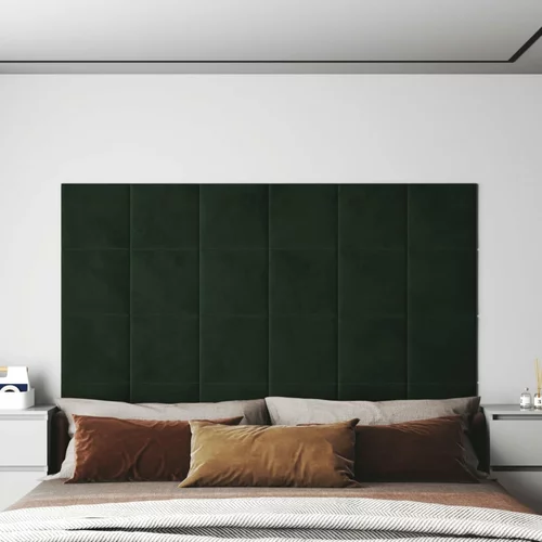 vidaXL Stenski paneli 12 kosov temno zeleni 30x30 cm žamet 1,08 m²