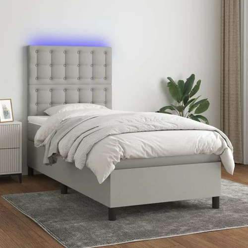  Box spring postelja z vzmetnico LED svetlo siva 90x200 cm blago, (20789473)