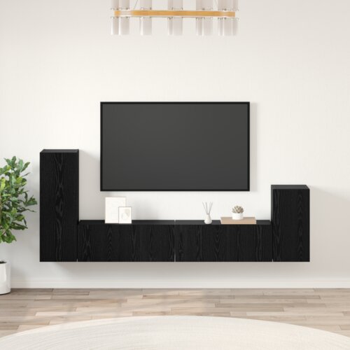 VidaXL TV Kabinet za Zid s policom s pohranom s vratima 4 pcs Crni hrast Konstruirano drvo Slike
