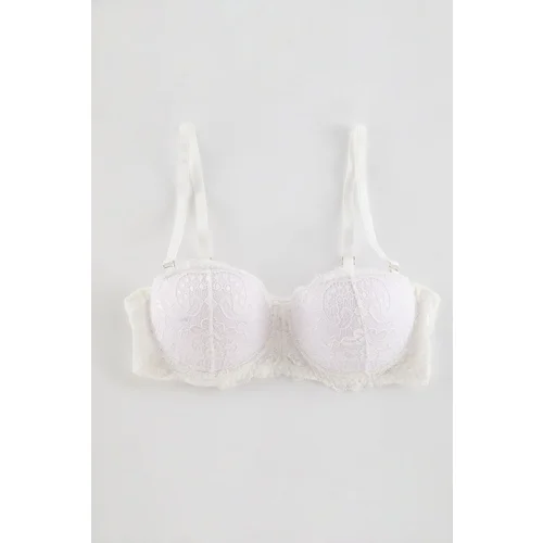 Trendyol White Lace Rope Strap Push-Up Strapless Bra