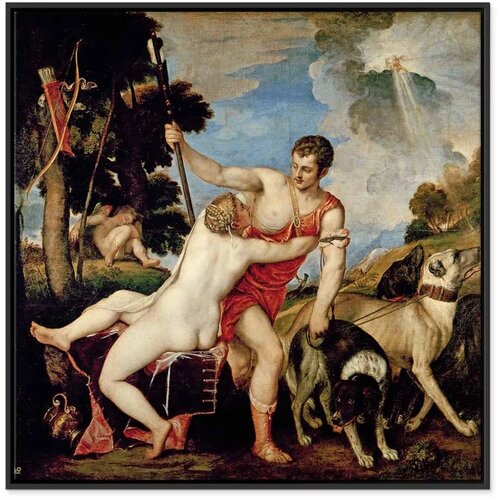  Slika - Titian &amp;ndash; Venus and Adonis 80x80 U crnom drvenom okviru Slike