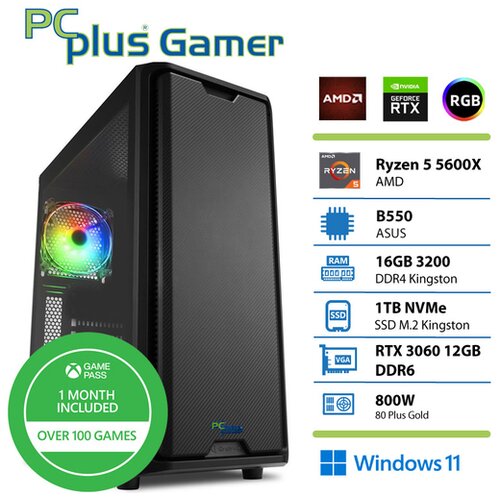 PCPLUS gamer ryzen 5 5600X 16GB 1TB ssd geforce rtx 3060 12GB windows 11 home + xbox gp gaming namizni računalnik Cene